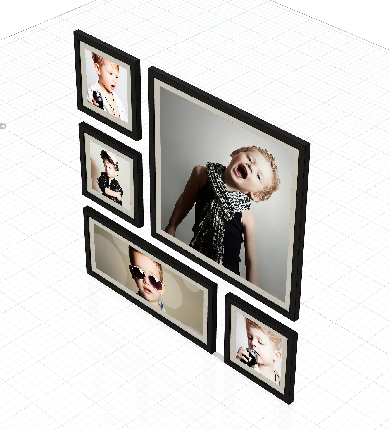 CAD render — five-piece gallery wall arrangement