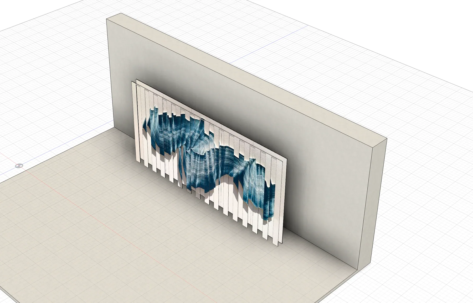 CAD render — vertical slat acoustic wall panel