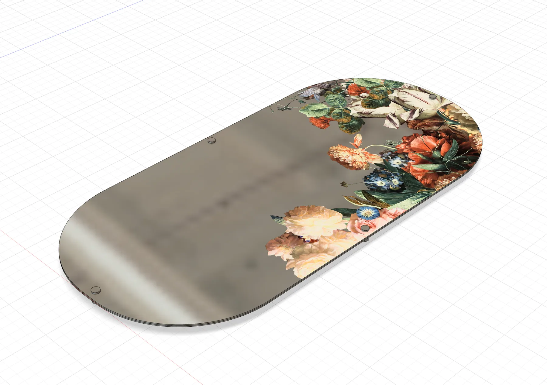 CAD render — stadium mirror with floral graphic